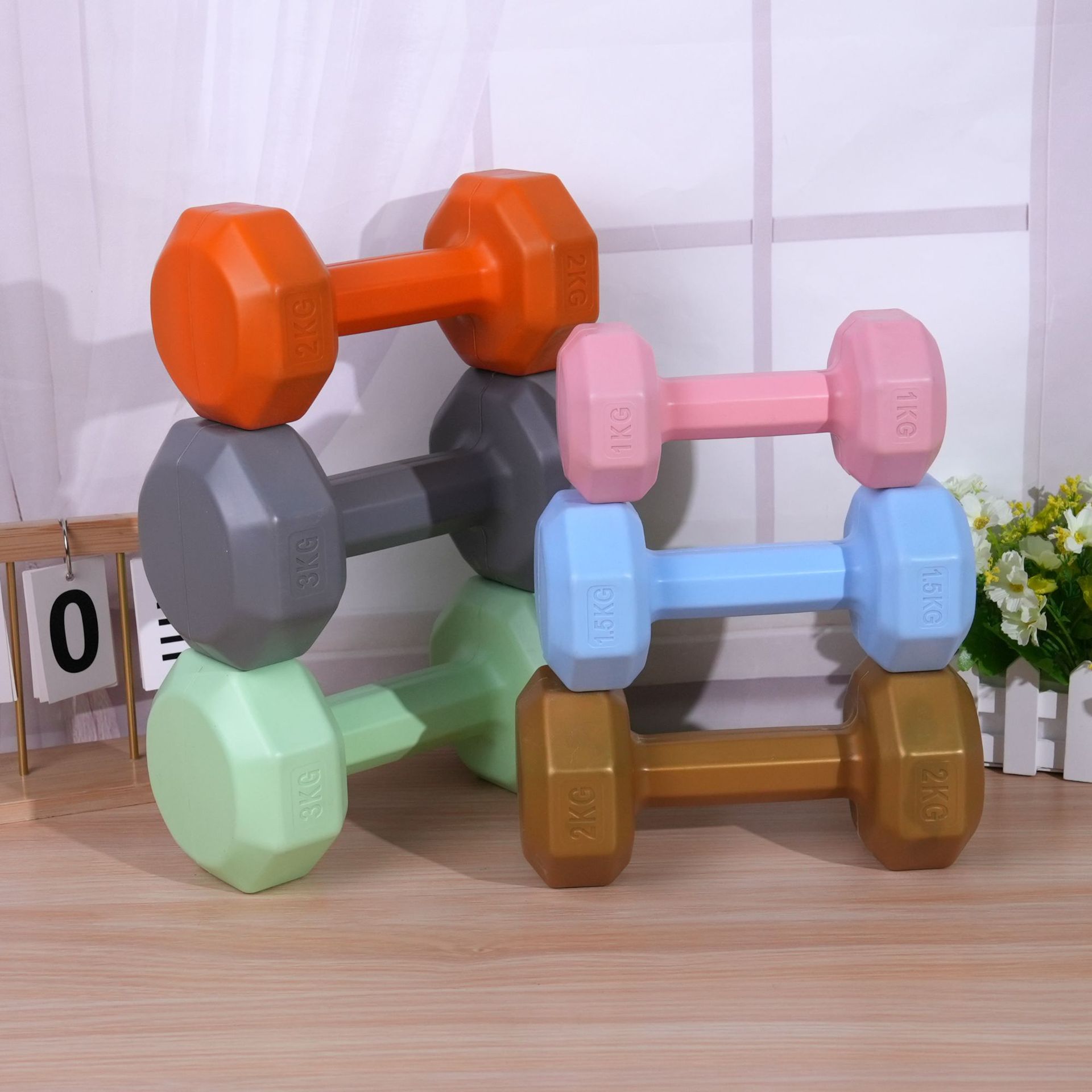 Kadınlar için küçük dambıllar, evde kullanım için fitness ekipmanları, çocuklar için kauçuk kaplı dambıllar, erkekler için kol kası geliştirme kettlebell'leri, yoga dambılları, bir çift set.