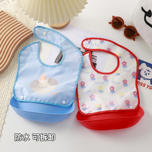 Baby removable rice pocket EVA waterproof bib baby food supplement bib saliva napkin snap button kindergarten apron