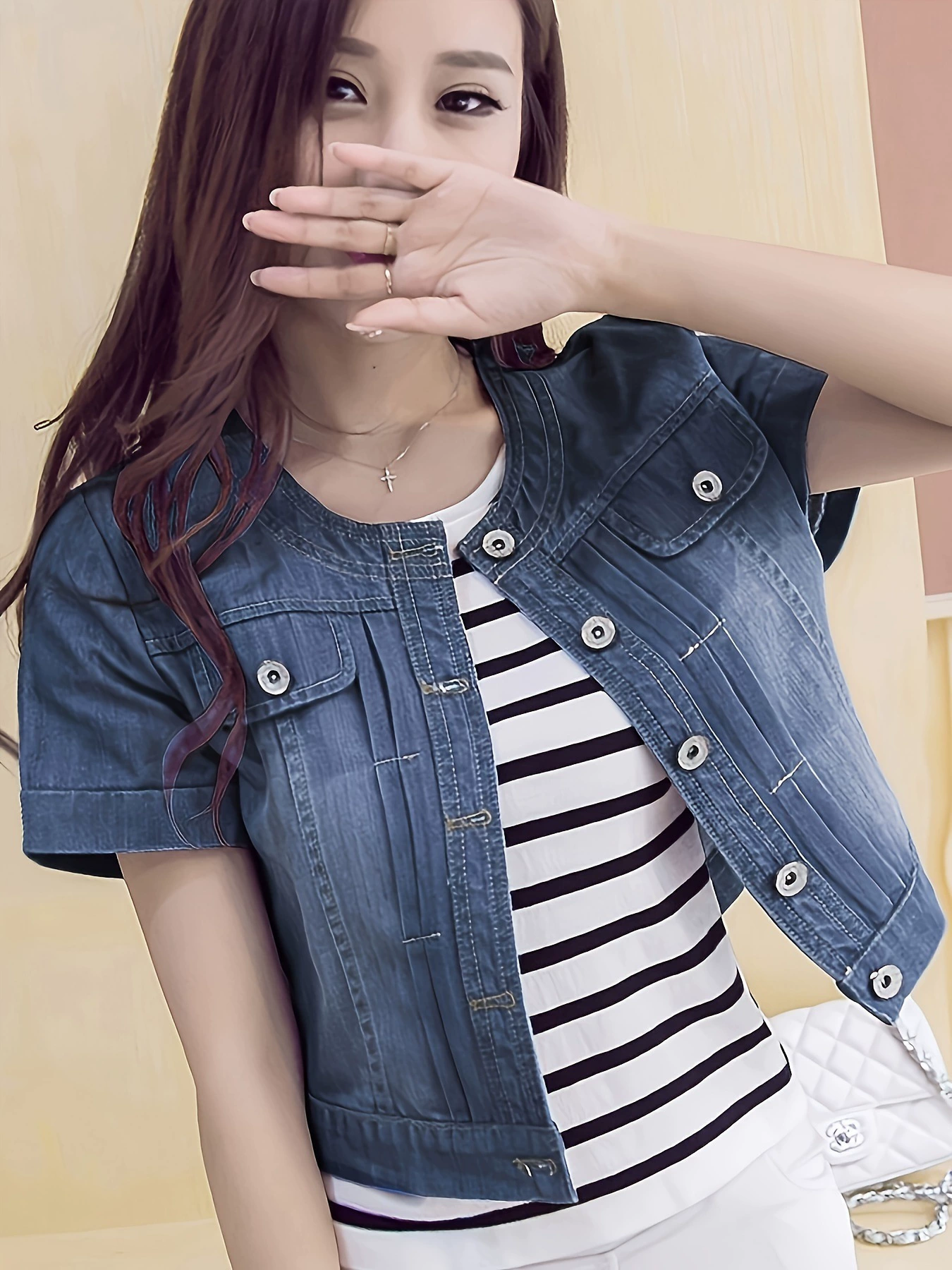 Осенняя милая куртка, джинсовый короткий плащ, корейский стиль, с коротким рукавом