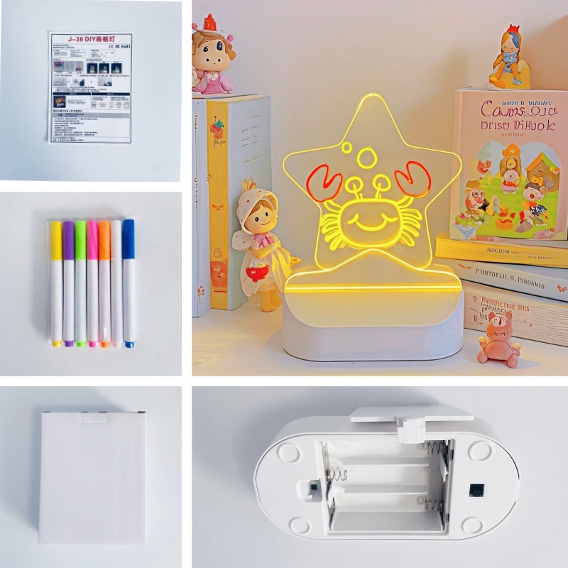 Tablero de dibujo para niños transfronterizo Diy Lámpara de tablero de dibujo pintada a mano borrable Tablero de graffiti led Tablero de mensajes Regalo para niños