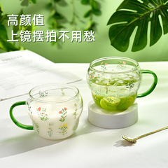 小清新高硼硅玻璃杯女家用水杯早餐杯子咖啡杯牛奶燕麦杯酸奶杯