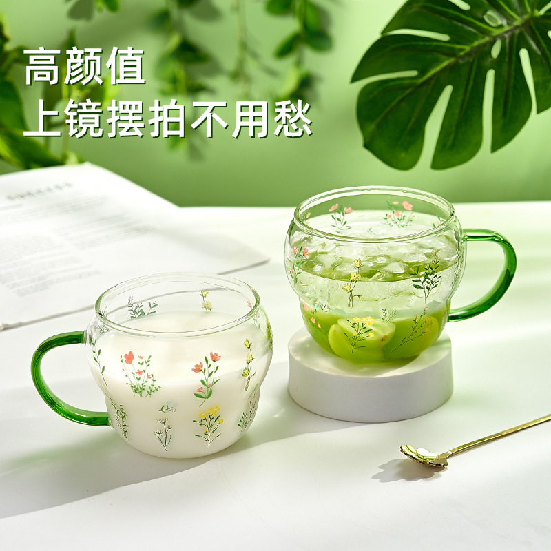 小清新高硼硅玻璃杯女家用水杯早餐杯子咖啡杯牛奶燕麦杯酸奶杯|undefined