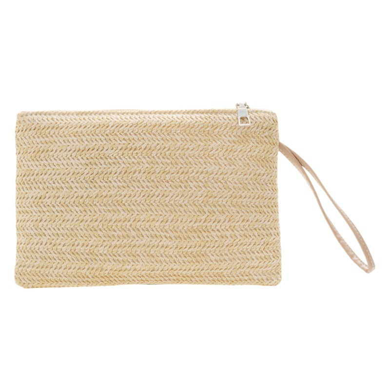New big wallet wheat straw woven bag women's hand-woven bag mobile coin purse clutch