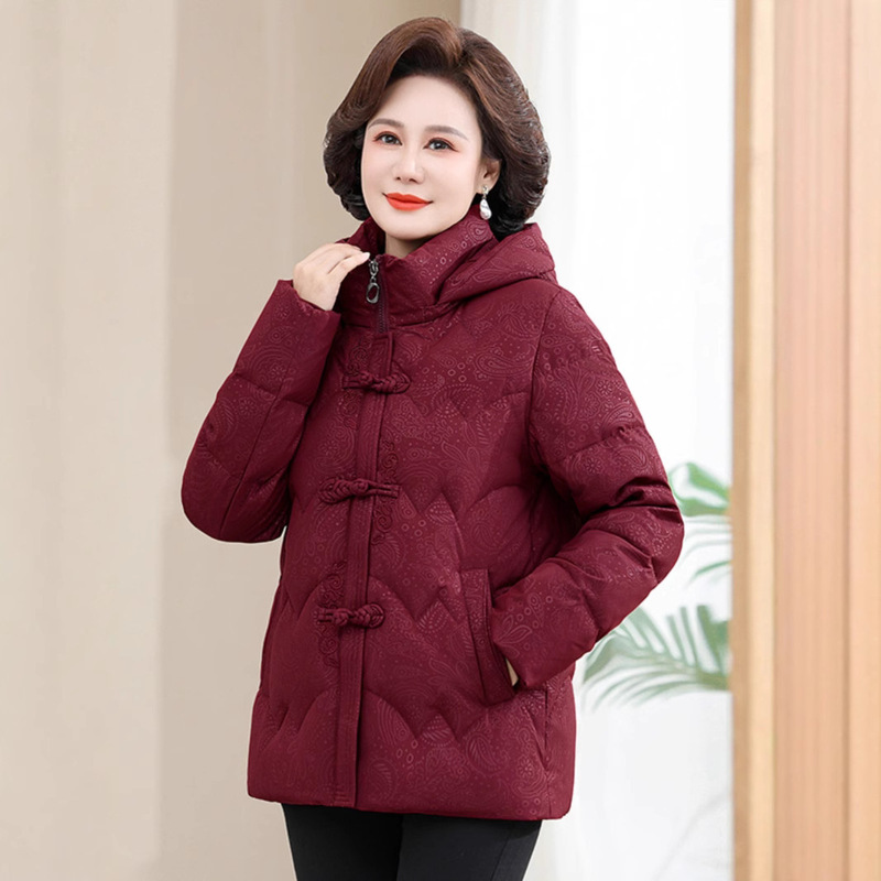 Authentic Off-The-Shelf down Jacket for Women, Winter Short Thickeneded Middle-Aged Mother's Loose Slimming Look National Standard 90 White Duck down Jacket