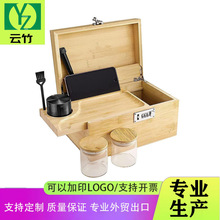 TEMU竹收纳盒带密码锁竹盒子玻璃罐和磨烟器烟盒化妆盒竹制密码盒