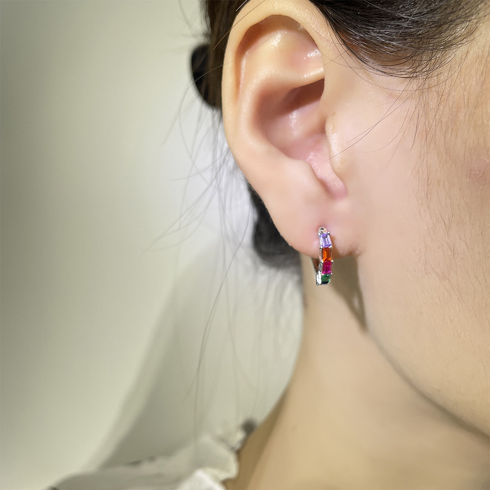 Pendientes retro con circonita cuadrada verde, estilo étnico colorido