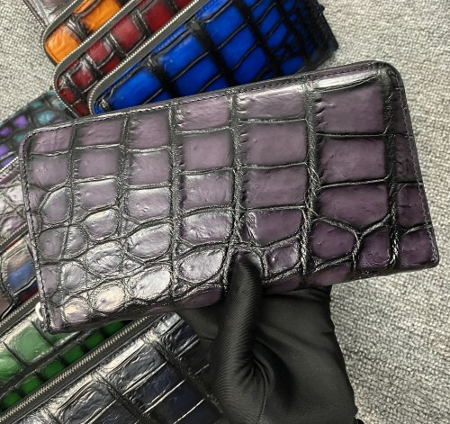 Al por mayor nueva cartera de cuero de cocodrilo de cuero de los hombres de embrague casual de negocios larga cartera cremallera bolsa de teléfono