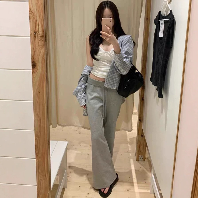 Shiyi·XH Korean-style drapey drawstring casual pants, new summer model, solid color, versatile, high-waisted, slimming, long sweatpants for women Shiyi·XH Korean-style drapey drawstring casual pants, new summer model, solid color, versatile, high-waisted, slimming, long sweatpants for women