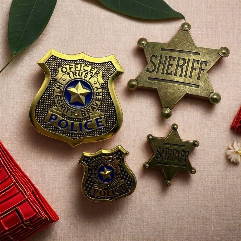 Retro Metal Police Badge Brooch Star-Shaped Police Badge Creative Pin Decorative Accessories