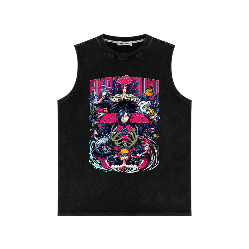 2024 new heavy washed retro vest Naruto anime American loose sports sleeveless T