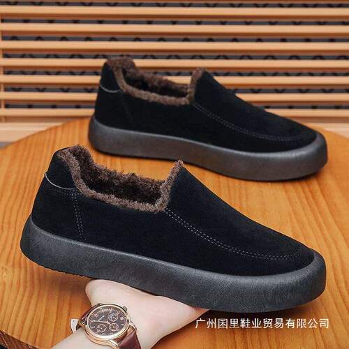 New winter velvet low-cut slip-on shoes, thickened trendy people-in casual cotton shoes for men