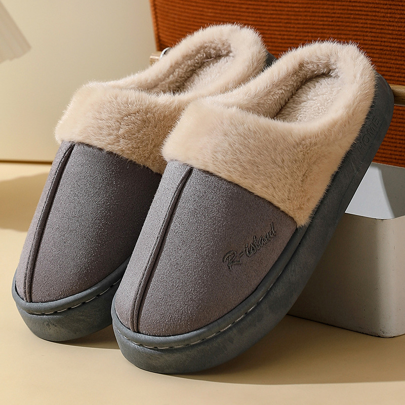 Zapatillas de algodón para mujer, antideslizantes, con parte inferior plana, a la moda, simples y cálidas, para otoño e invierno