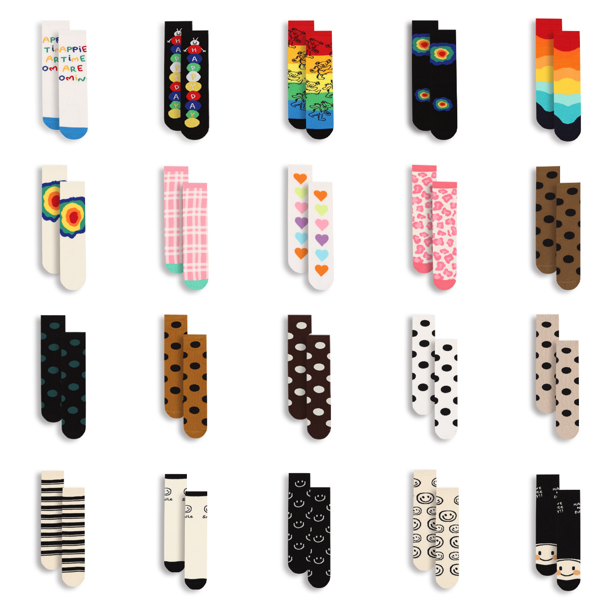 Children's Socks Spring and Summer Thin Girls' Stylishly Mid-length Socks Baby's Colorful Candy-colored Smiling Face Heap Shallow Socks