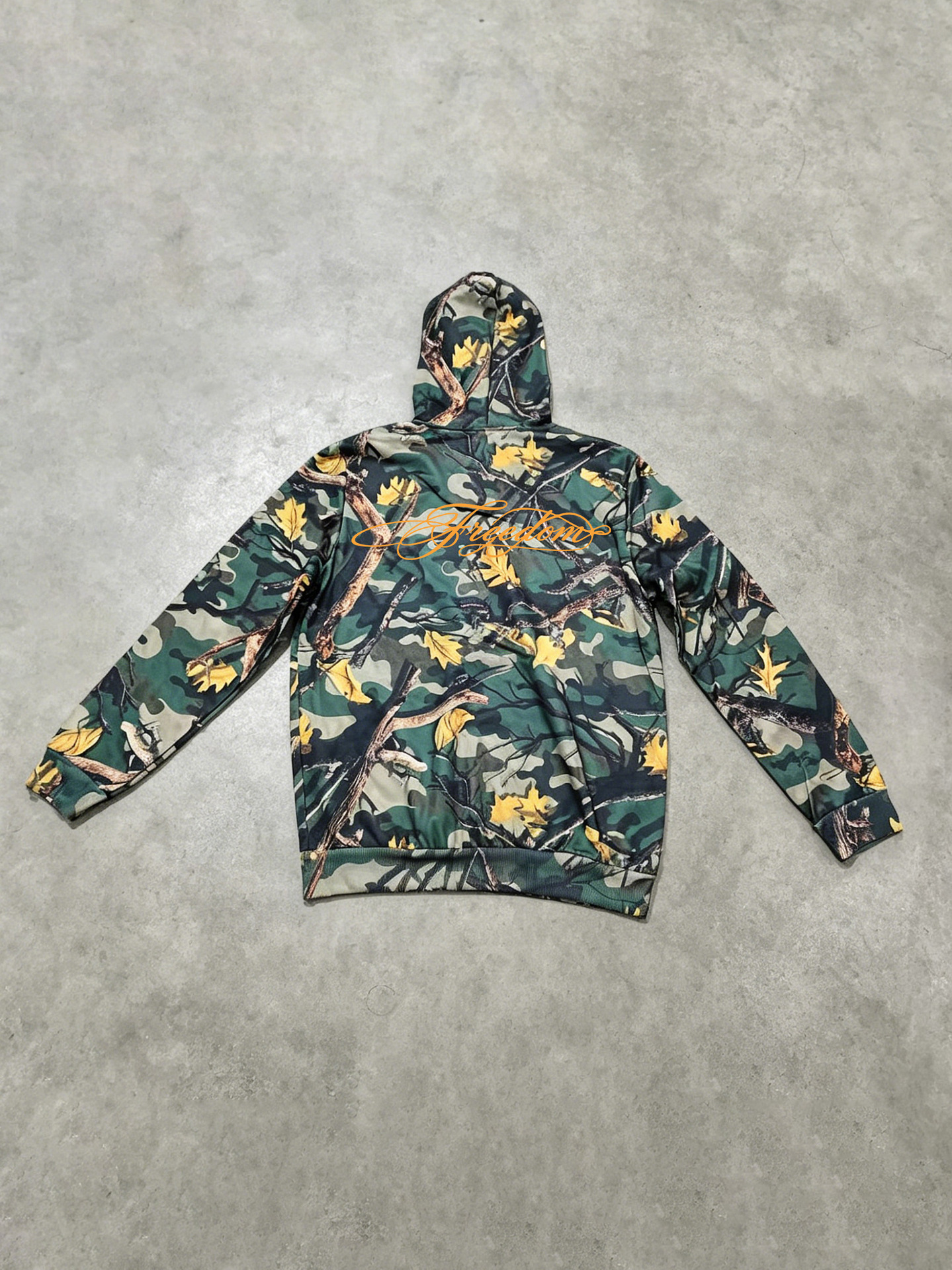 Men's Forest Camouflage Freedom Signature Print Hoodie And Flared Sweatpants Two-Piece Set Casual Comfortable Streetwear_viptrois.com