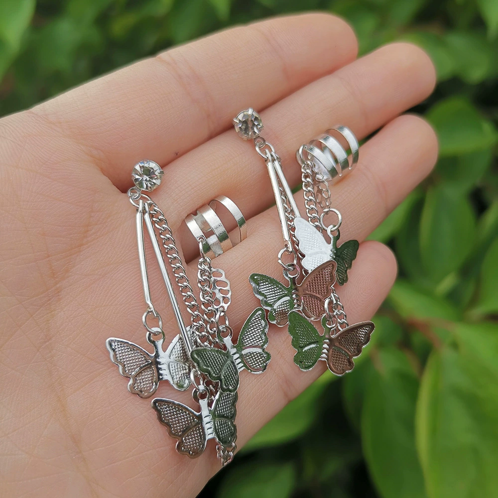 Brand retro metal earrings, ear clips with tassels, European style, for import