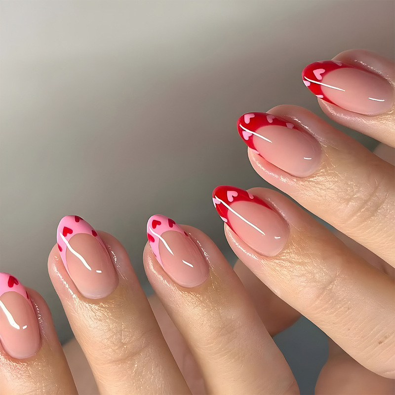 Cross-border Hot Love Nail Art Nails Valentine's Day White Nail Patch Advanced Sense Red Powder French Wear Armor