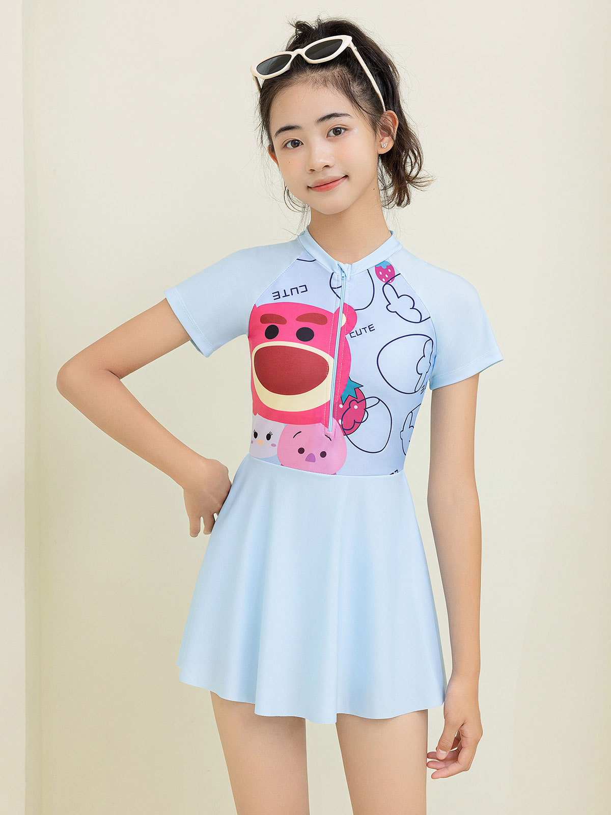 Trajes de baño para niños mujeres 2024 nuevos trajes de baño de dibujos animados para niños mayores estudiantes secado rápido con cremallera set de natación