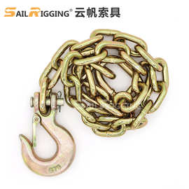 美标G70级锰钢起重镀锌铁链条 7mm重型拖车链条配羊角滑钩吊索