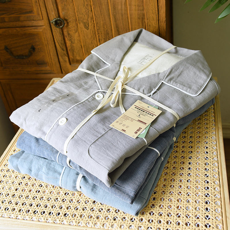 New Cotton Simple Style Men's Home Wear Suit Short-Sleeved Trousers Round Neck Casual Loose Breathable Pajamas Solid Color