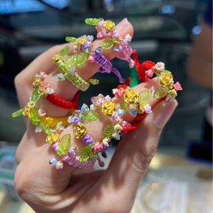 Pure Gold Rose Flower Jewelry Gold Ring Bracelet Set New Chinese Style Braided Jewelry Bracelet Green Leaf Exquisite Ring