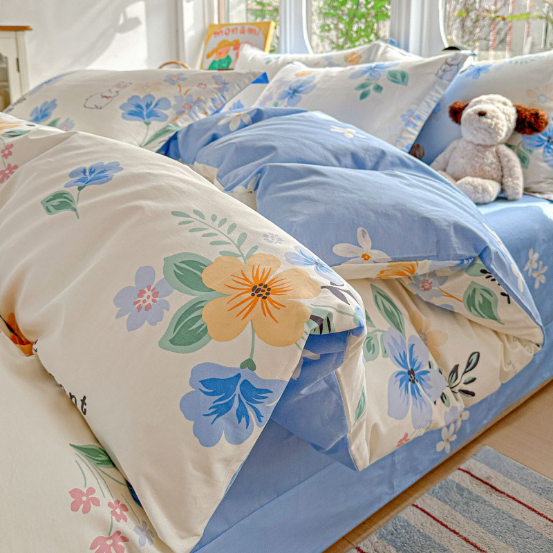 ins caricatura para niños algodón cama de cuatro piezas set 100 sábanas de flor de algodón sábanas