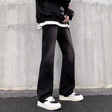 美式高街牛仔裤男秋季新款时尚潮牌直筒裤男女帅气微喇裤现货代发