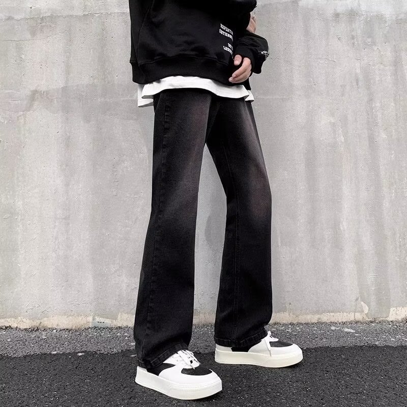 美式高街牛仔裤男秋季新款时尚潮牌直筒裤男女帅气微喇裤现货代发