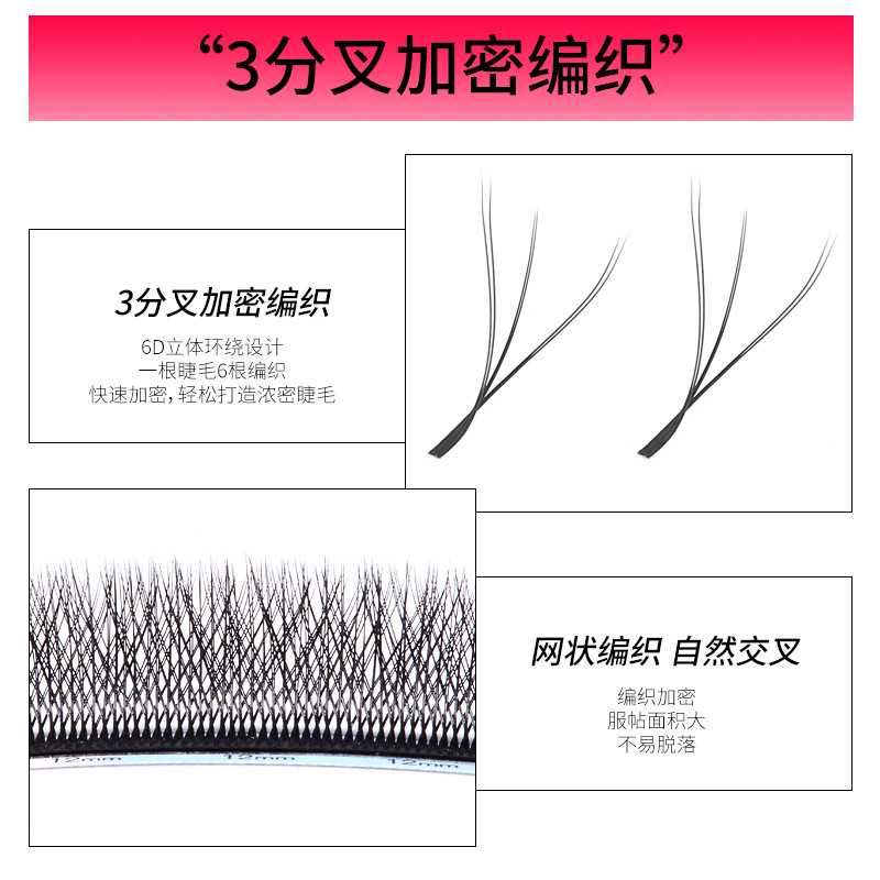 Fábrica de pestañas falsas en forma de W, injerto de doble párpado de floración 6D, doble capa de trébol al por mayor