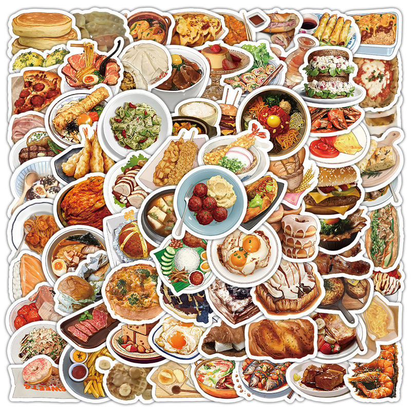 60/100 Realistic Food Stickers Gourmet Flavor Cartoon Snacks DIY Recipe Decoration Self-Adhesive Waterproof Stickers