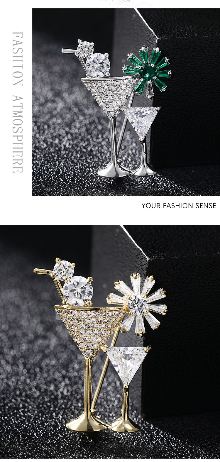 17g Weight Zircon Inlay Material Brooches Classification Holiday Occasion Copper Material Simple Style Pin Wine Glass Copper Inlay Zircon Women's Brooches