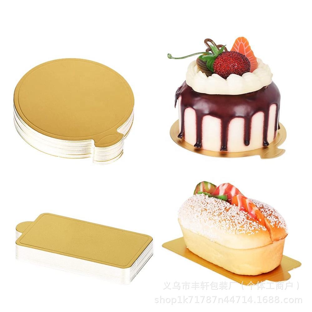 Fabricante al por mayor almohadilla de mousse desechable redonda oro mini pastel de queso pequeño cartón de oro placa de pastel