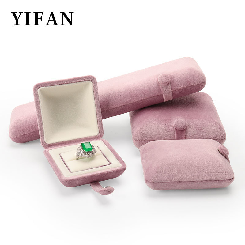 珠宝翡翠戒指盒手镯盒绒布按扣首饰盒项链套装手链盒饰品包装盒子