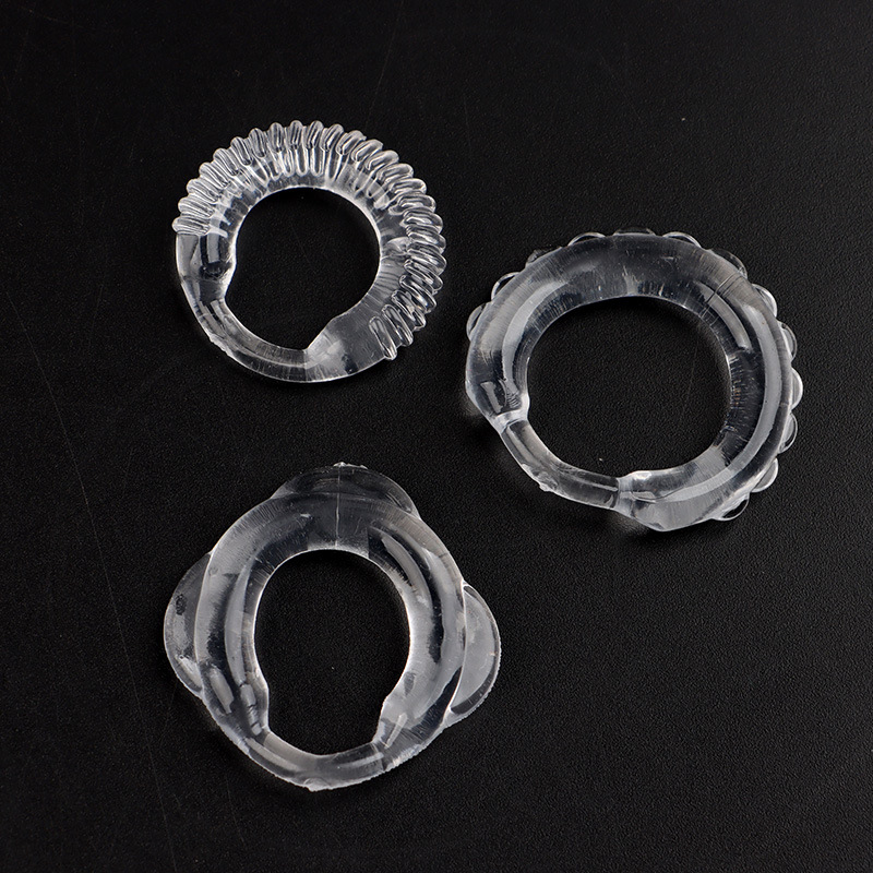 Men’s Textured Triple-Ring Delay Ring, TPE, White, Non-Vibrating — detail image 6