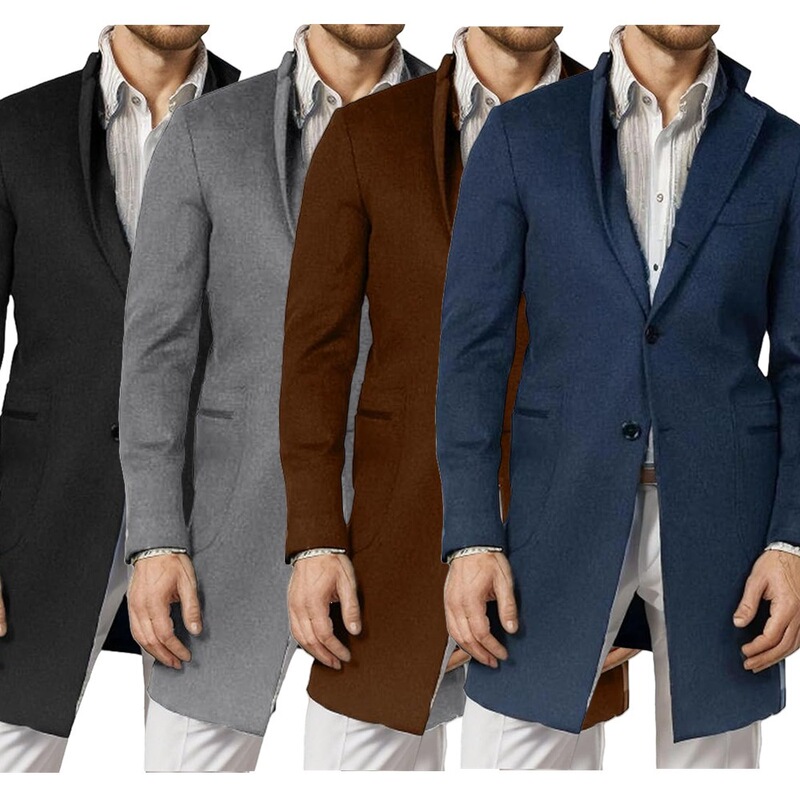 European Autumn and Winter Popular Woolen Coat for Men, Amazon Thickened Woolen Trench Coat with Zipper, Suit-Style, Dropshipping