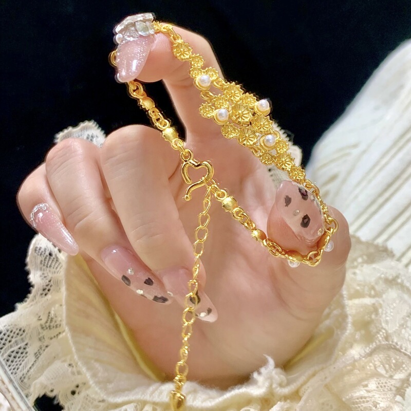 Gold Store Same Style Gold-Plated Jewelry Monet Water Lily Series Women's New Chinese Style High-End Bracelet Imitation Gold Floral Bracelet Gold Store Same Style Gold-Plated Jewelry Monet Water Lily Series Women's New Chinese Style High-End Bracelet Imitation Gold Floral Bracelet