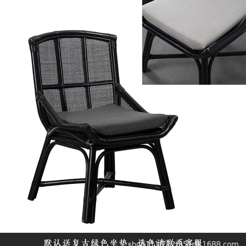 Silla de ocio vintage de ratán natural, sillón individual estilo wabi-sabi para casas de huéspedes y salones de té, silla de comedor de ratán de estilo nórdico japonés.