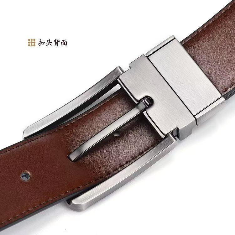Foreign Trade Men's Genuine Leather Belt Business Pin Buckle Rotating Cowhide Waistband Cowhide Black Korean Style Men's Belt Stock Available