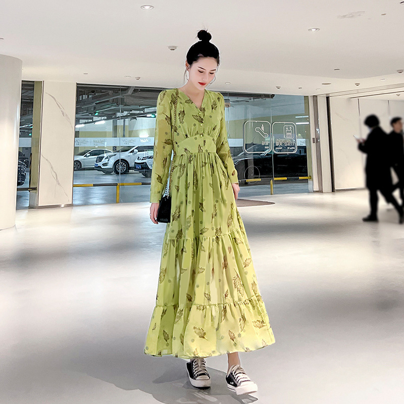 Dress for Women 2025 Spring New Style Long-Sleeved High-End French V-Neck Slim Fit Mid-Length Floral Dress Dress for Women 2025 Spring New Style Long-Sleeved High-End French V-Neck Slim Fit Mid-Length Floral Dress