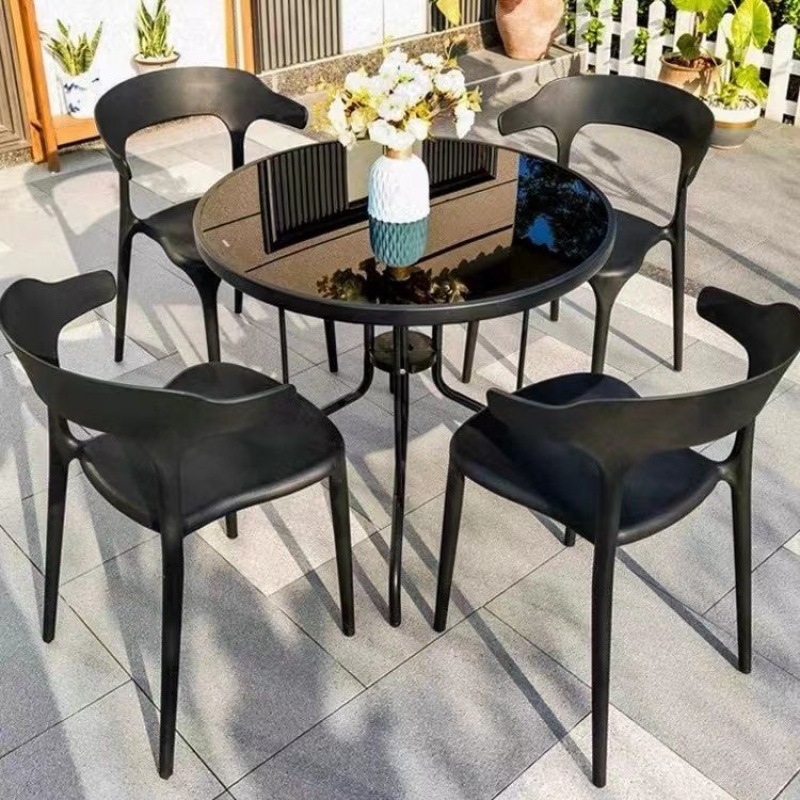 의자 4개 + 80cm 유리 조립 원형 테이블