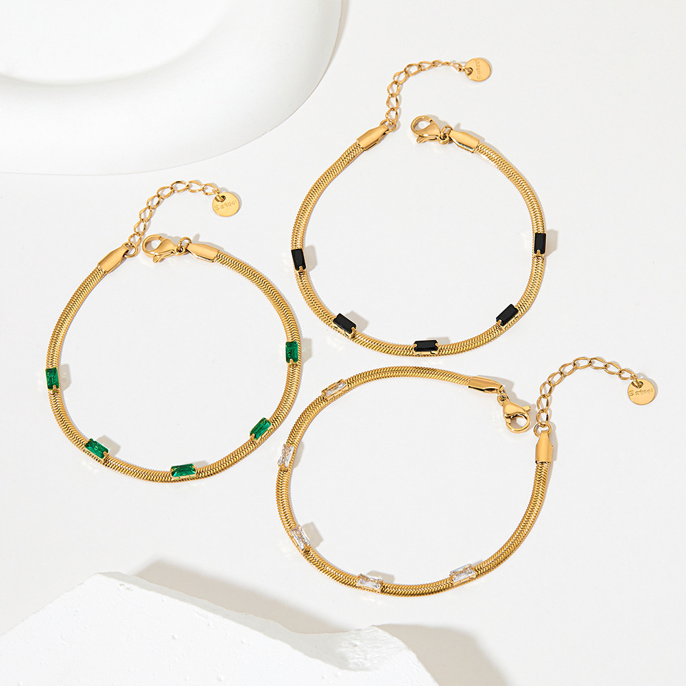 Retro Square Stainless Steel Inlay Zircon Bracelets Anklet Necklace