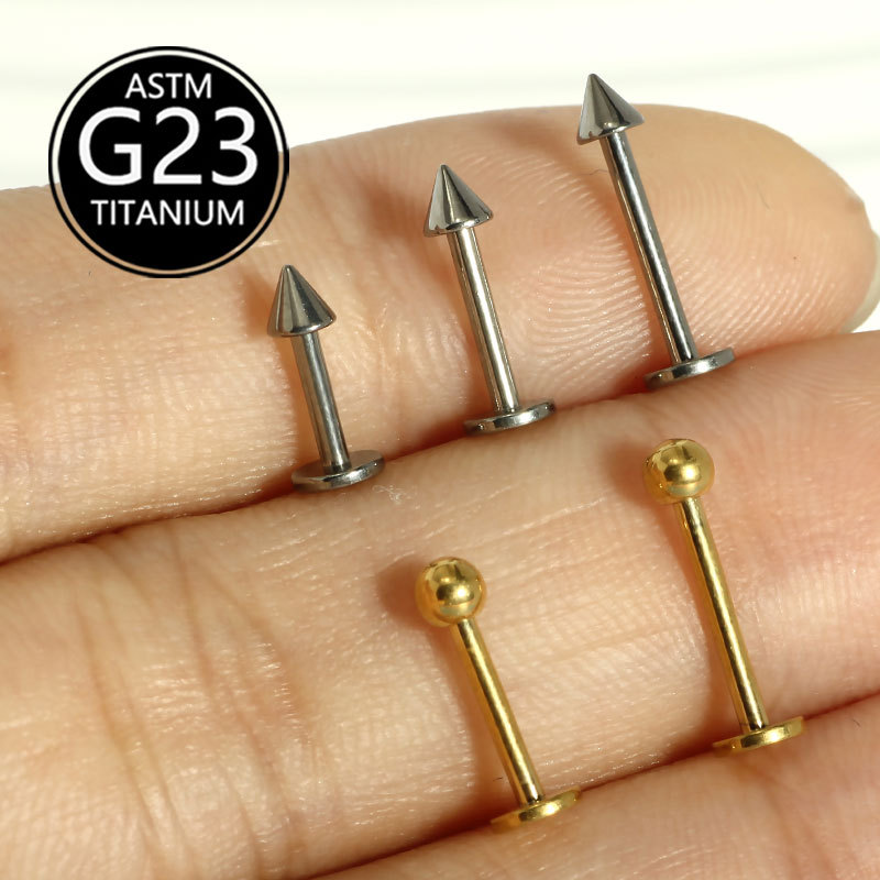 G23 Titanium External Thread Lip Piercing 16g Rod Tip Cone Tongue Piercing Devil Piercing Flat Base Rod Ear Piercing Titanium Alloy Body Piercing Jewelry detail image 8