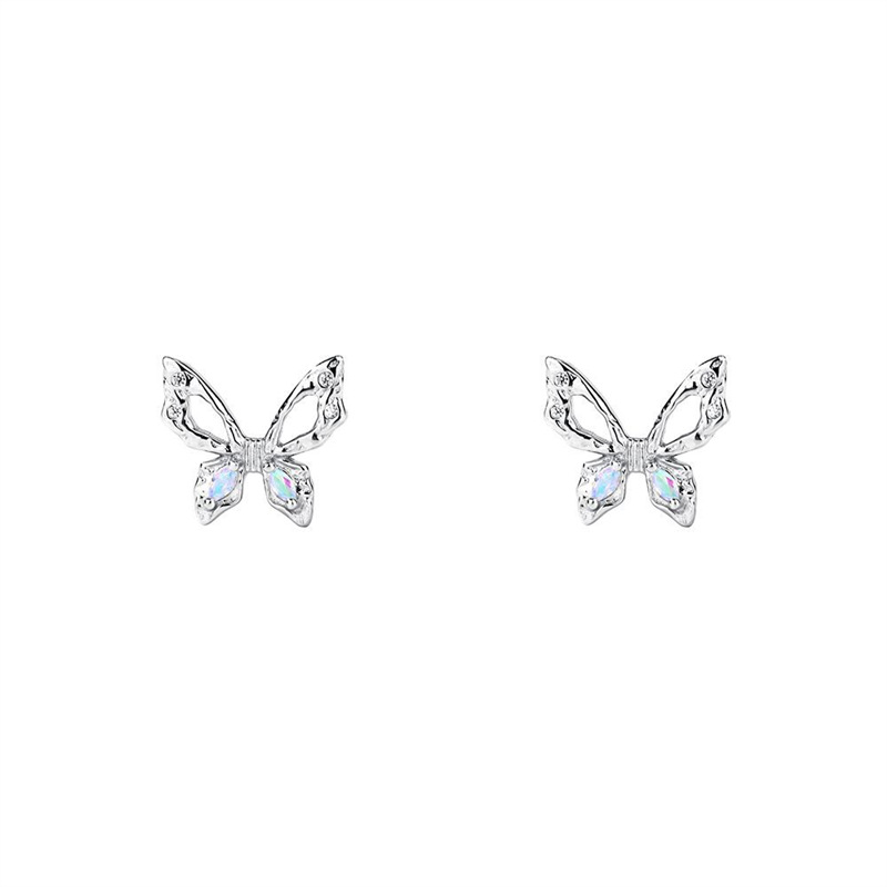 Butterfly Zircon Stud Earrings In Sterling Silver For Women_voghion.com