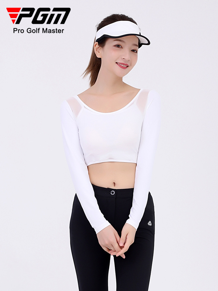 Áo chống nắng golf nữ tay lỡ dáng dài chất lụa mềm — Nửa Áo sơ mi cơ sở YF204 (có mặt nạ), YF203 cổ tròn băng lụa tay áo nửa đáy