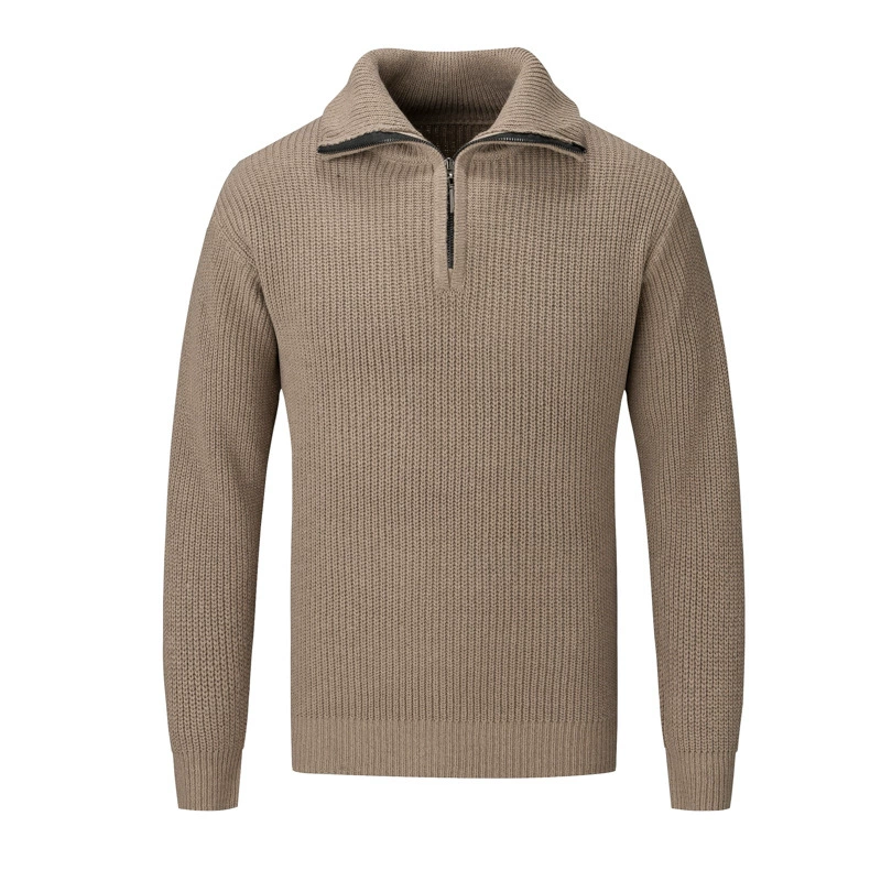 Men's demi-season sweater with zipper, colored knitted long-sleeve, high collar, loose fit, high-quality style