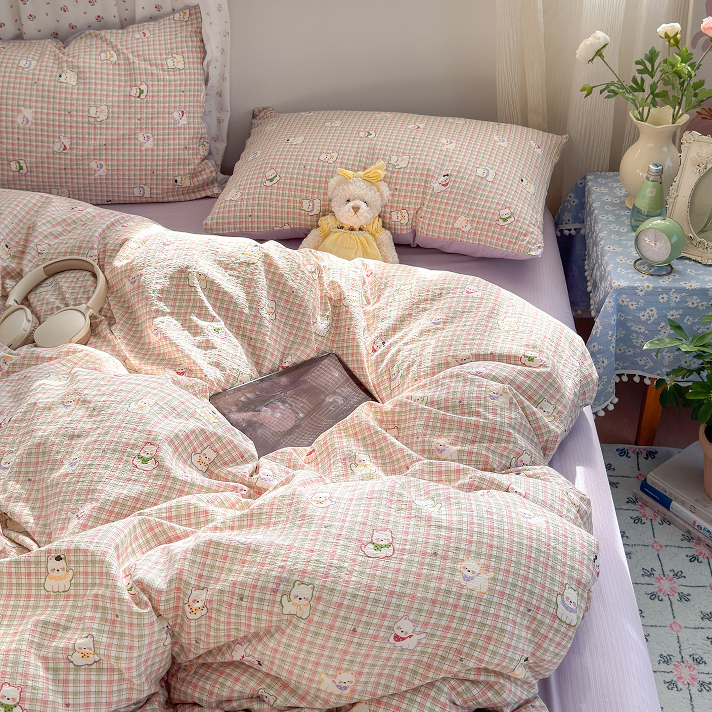 Una clase de cuatro piezas de grado materno-infantil de algodón puro de doble capa de algodón en la cama cubierta de sábanas de cama nueva cama de dormitorio Kasa San set de 4 piezas
