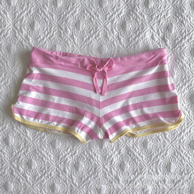 Y2K Millennial Pink and White Striped Low-Waist Shorts with Drawstring, Sweet and Spicy Girl Home Casual Hot Pants Y2K Millennial Pink and White Striped Low-Waist Shorts with Drawstring, Sweet and Spicy Girl Home Casual Hot Pants