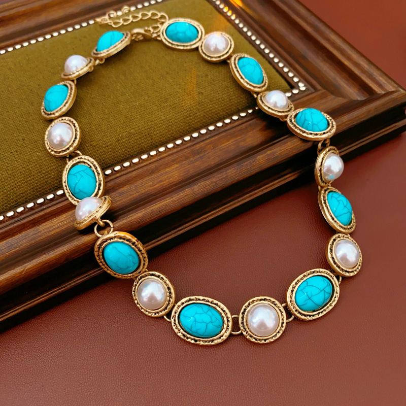 Medieval vintage diamantes geométricos oval pendientes collar ligero lujo nicho cadena clavícula juegos de joyería retro