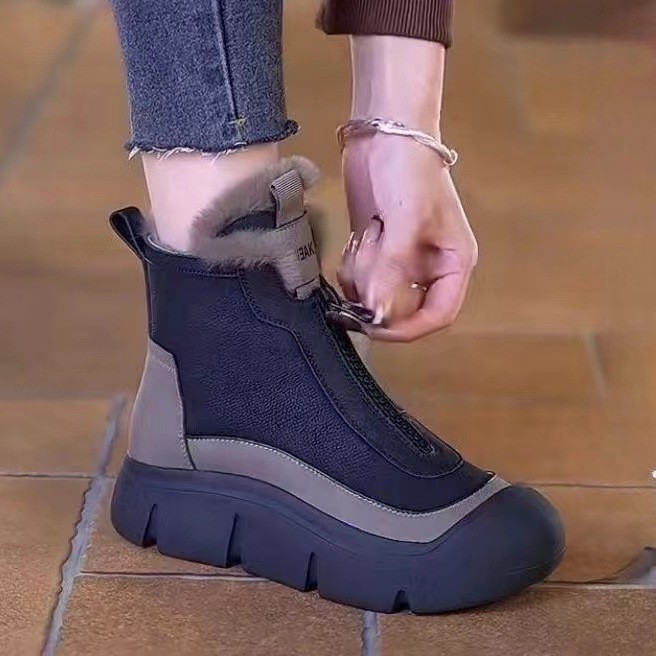 2024 invierno nuevas botas de nieve zapatos de algodón para mujer de suela gruesa botas Martin más zapatos de algodón cálidos de terciopelo botas cortas casuales