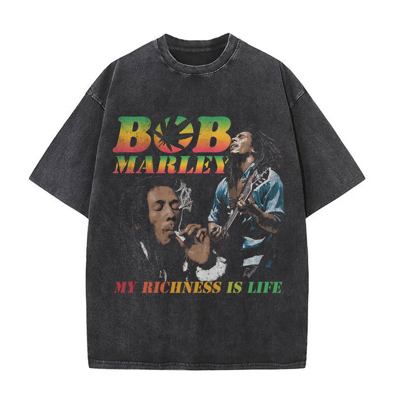 Washed Vintage Bob Marley My Wealth Is Life T-Shirt Men's Women's Casual Oversized T-Shirt Men's Fashion Washed Vintage Bob Marley My Wealth Is Life T-Shirt Men's Women's Casual Oversized T-Shirt Men's Fashion