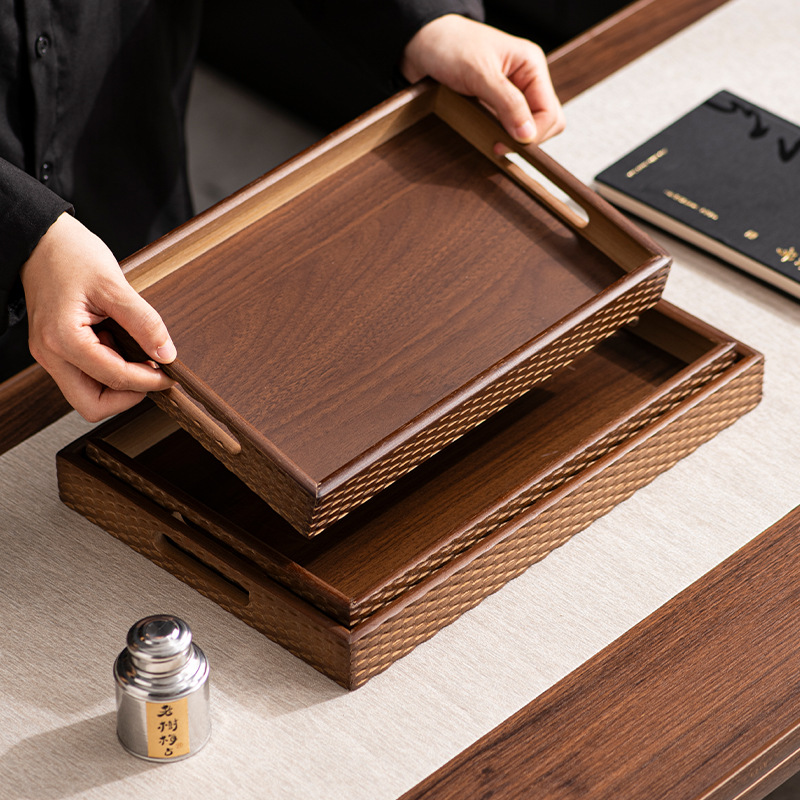 Retro Light Bamboo Tray for Home Use, Breakfast Bread Tray, Japanese-Style Tea Tray, Living Room Fruit and Water Cup Display Tray